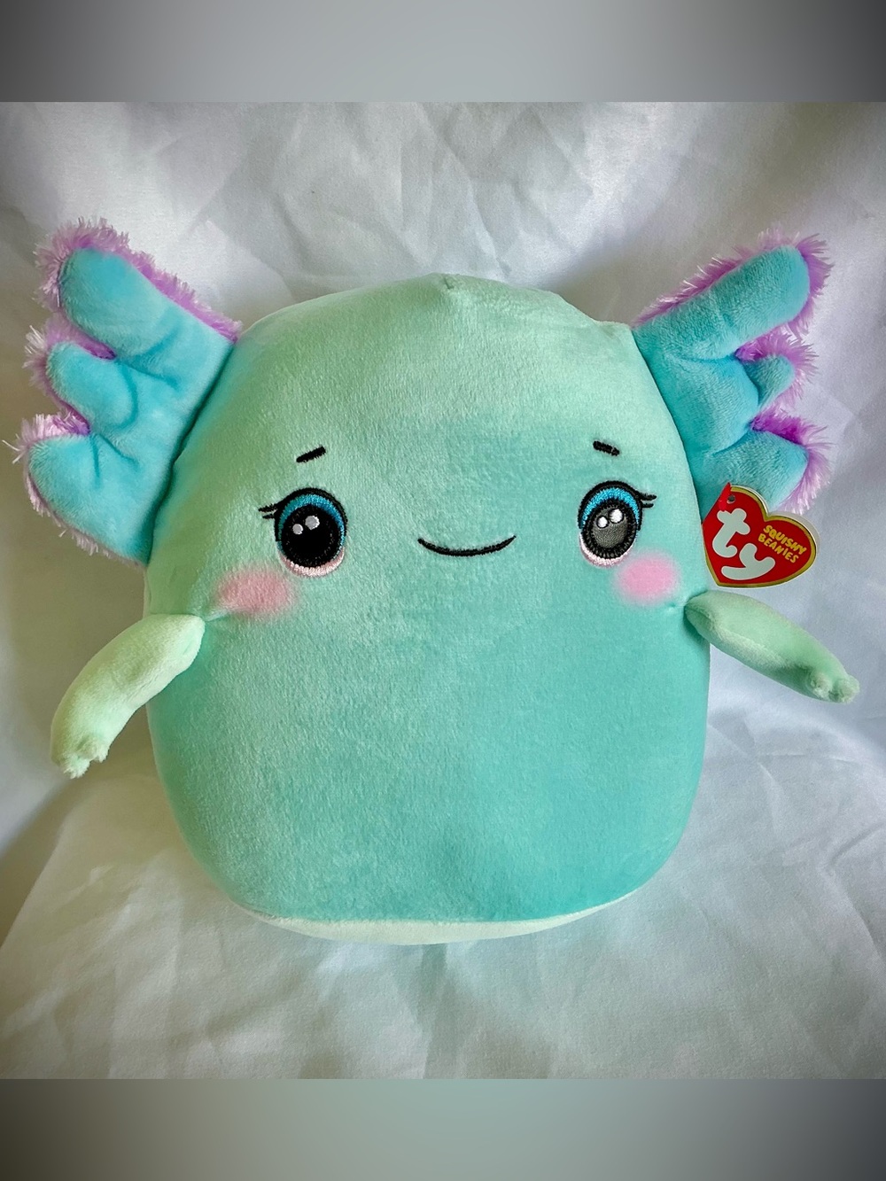 TY Squishy Beanies Mint Teal Axolotl Plush, 8”